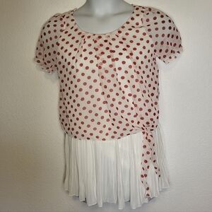 Anabelle White Blouse with Red Polka Dots size Medium